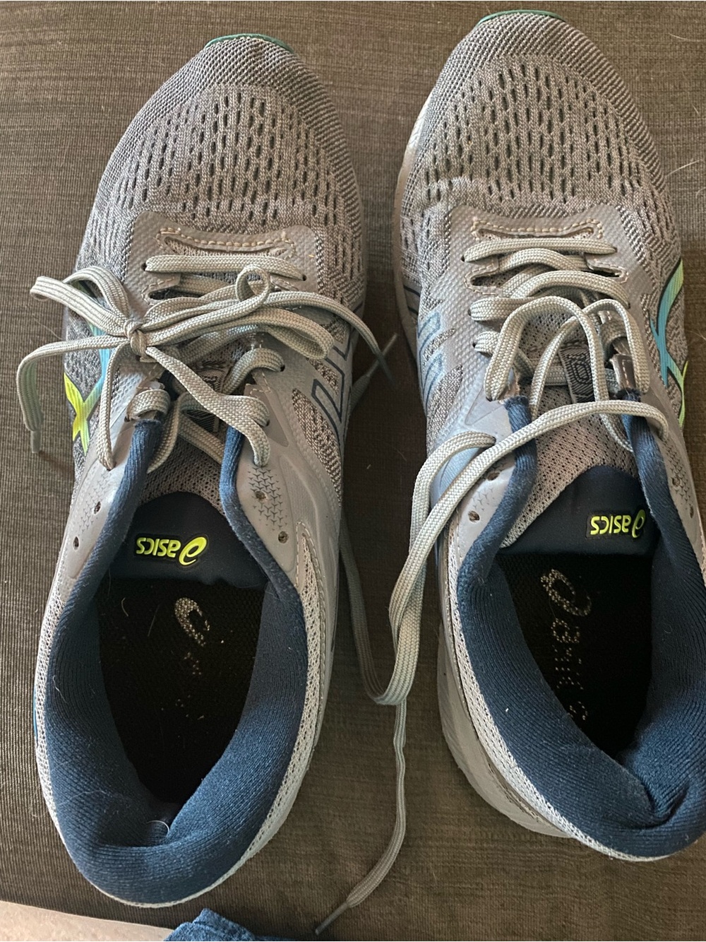 Asics Gray Running Shoes with Navy and Lime Accents